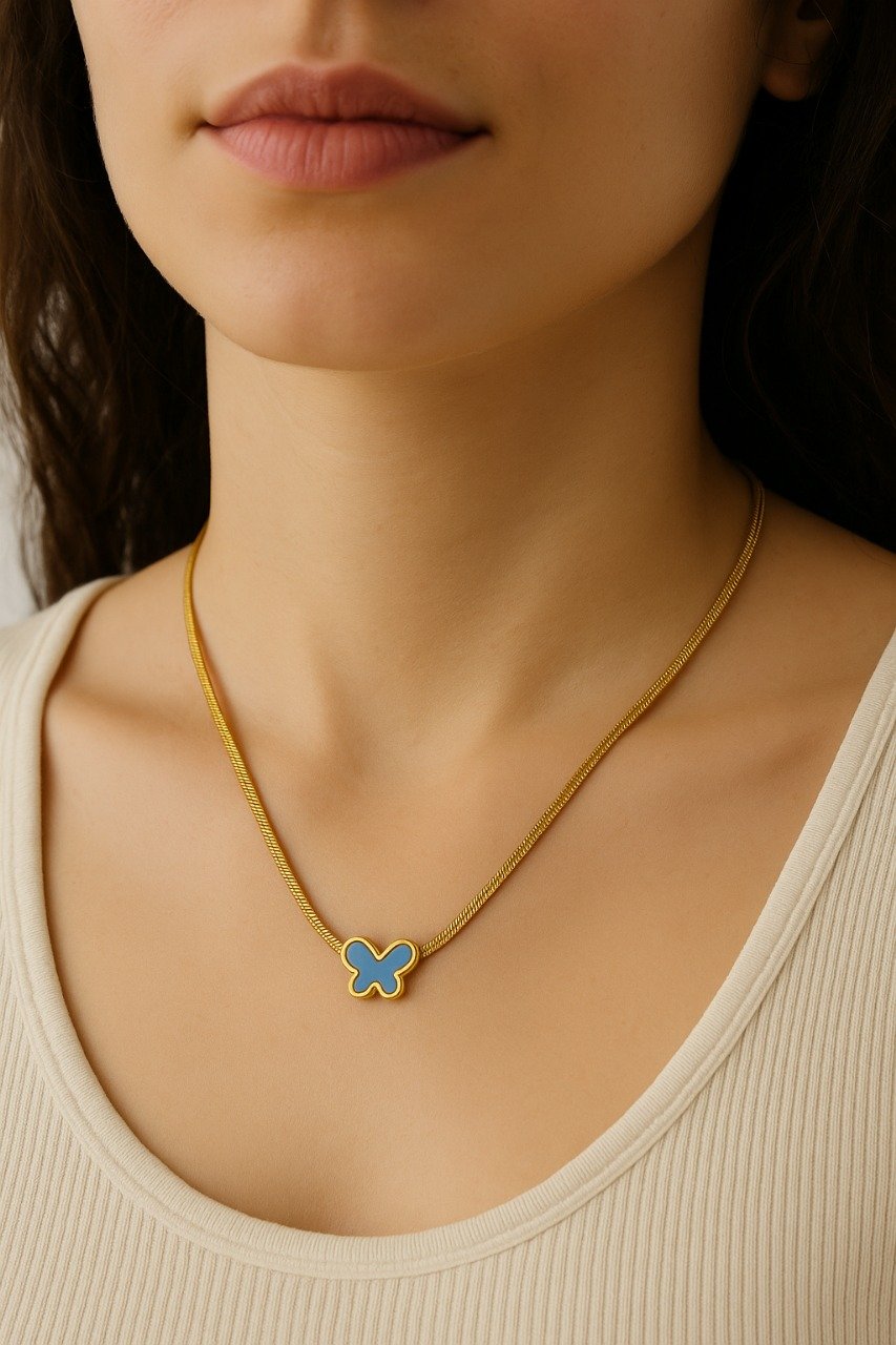 Blue Butterfly Charm Necklace - Image 2