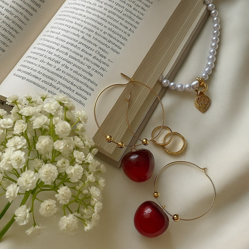 Cherry Charm Hoop Earrings - Image 3